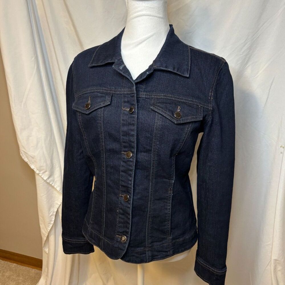 Charter Club Dark Blue Denim Jean Jacket Stretch Fitted Womens NWOT - Picture 3 of 6